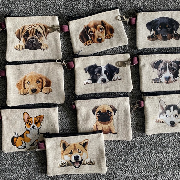Hand Crafted Handbags - zippered  Coin accessory Pouch with Dog pick one